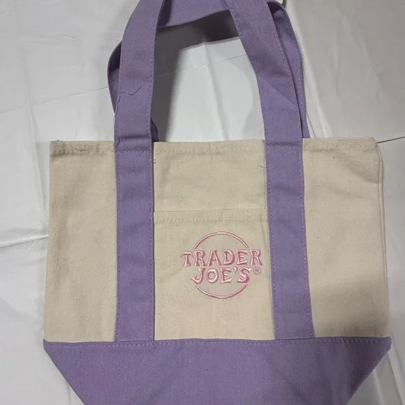 Trader Joe’s Mini Canvas Tote Bag Pastel Pink Blue Green Purple Reusable NWT - Picture 5 of 7
